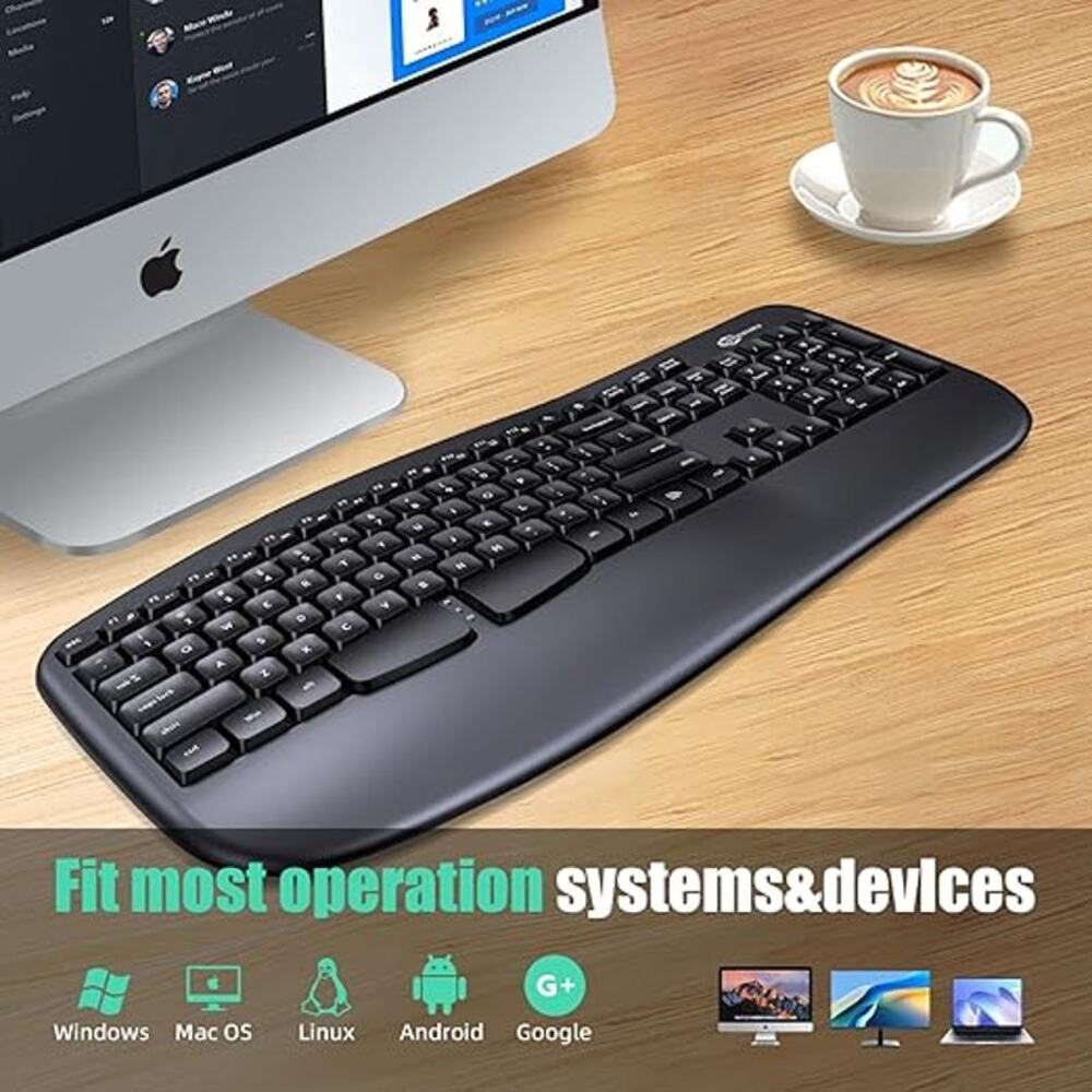 New Wireless Full Size Ergonomic Keyboard with Wrist Rest